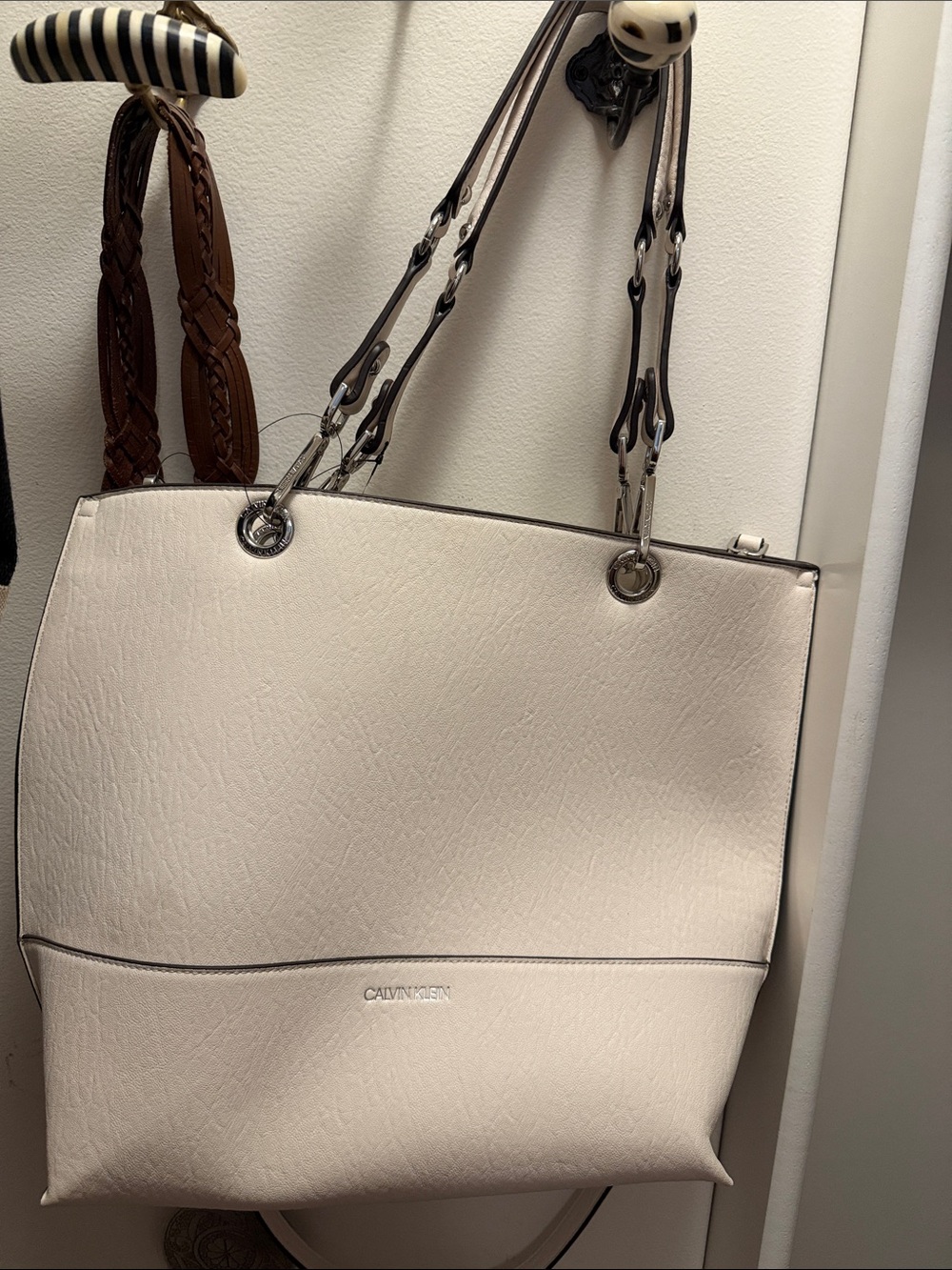 Calvin Klein Ivory Tote with Contrast Trim